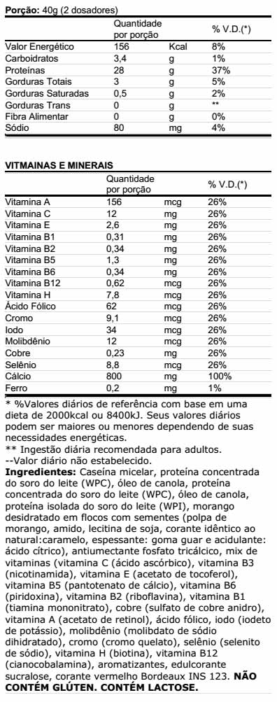 TopWay Suplementos - Micellar Casein 900g - Max Titanium - Tabela Nutricional